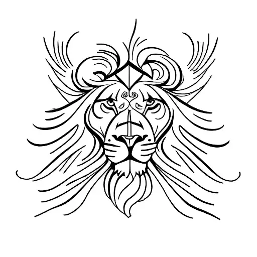 A Minimalist Tattoo Of A Lion And Eagle Facing Each Other In A Mirror Image