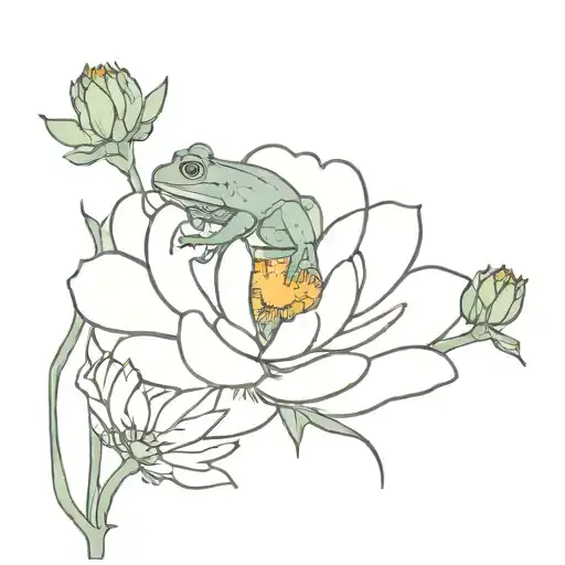 Cosmos And Marigold Flower With Frog Holding