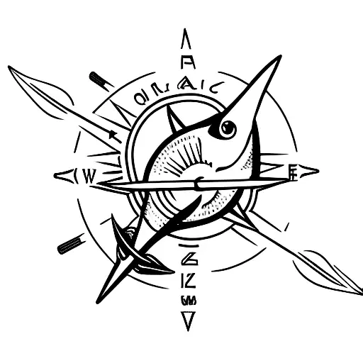 A Shortfin Mako Shark And A Compass And An Anchor