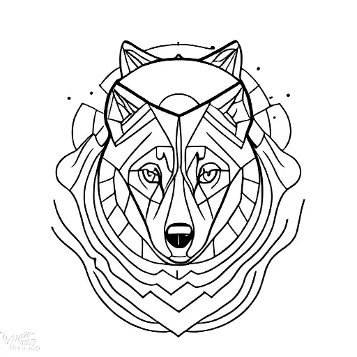 A Minimalist Tattoo Of A Majestic Mountain Range With A Wolf Silhouette Howling At The Moon