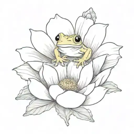 Cosmos And Marigold Flower With Cute Frog