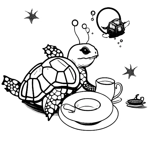 Whimsical Turtle At A Tea Party