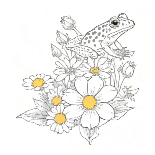 Cosmos And Marigold Flower Bouquet With Cute Frog