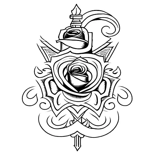 A Sword With A Rose Swirling Around It