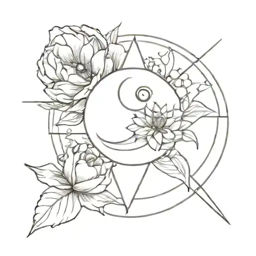 Tattoo Design For Cancer Zodiac With Flower And Triangle Moon