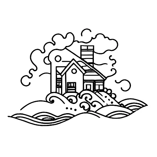 Waves In A Channel With A House On The Side Representing An Outpos For A Friend Group