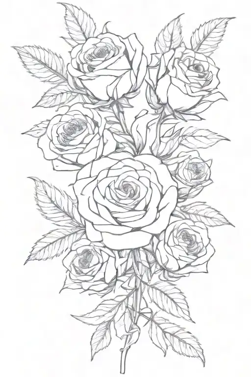 Little Roses With Rosemary Going Through It In A Straight Line