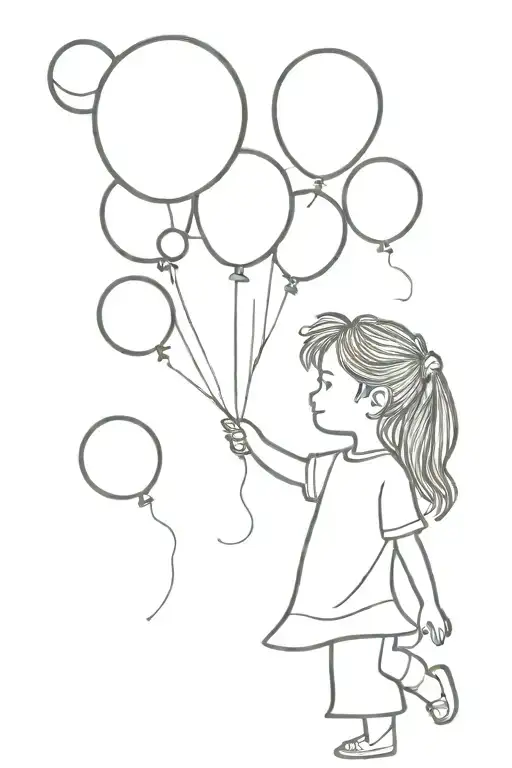 Little Girl Holding Planets Balloons Solar System