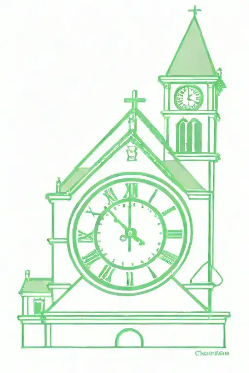 Church Clock Tower With Green Clock Face