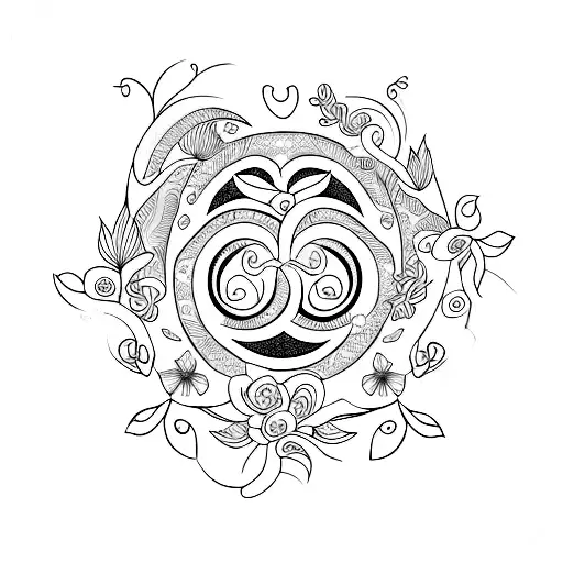 A Minimalist Tattoo Of A Crescent Moon Surrounded By Delicate Floral Patterns