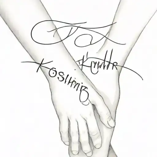 Word 'Kosmir' Divided Into Two Parts On The Wrist Partners
