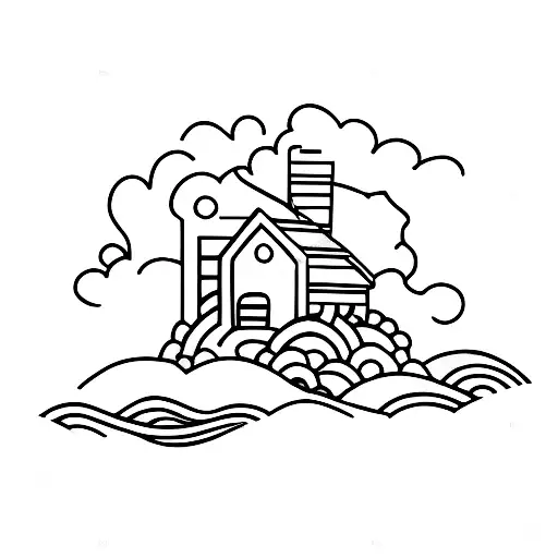 Waves In A Channel With A House On The Side Representing An Outpos For A Friend Group