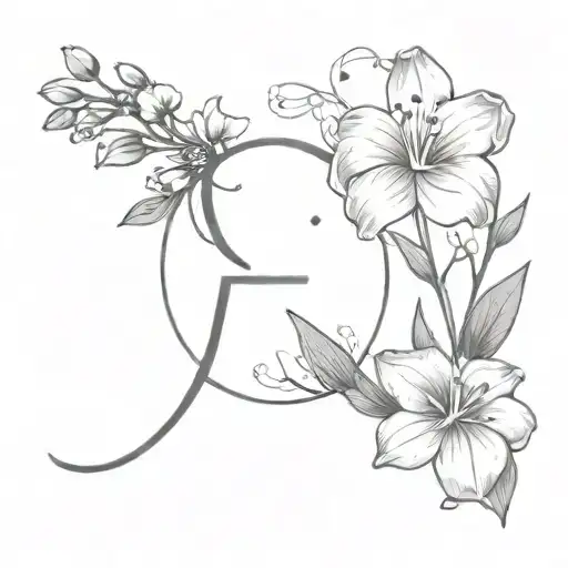 Letter E With One Small Cosmos Flower And One Small Lily Of The Valley Flower