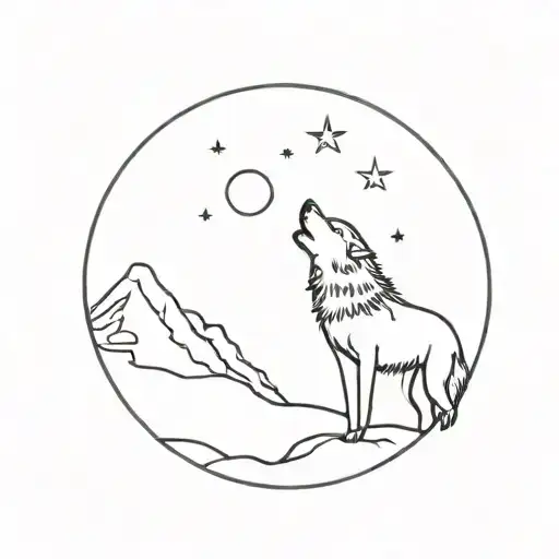 Ocean And Outdoors Night And Wolf Howling At The Moon