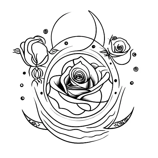 Moon Crescent With Rose Outline