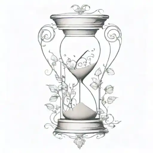 Hour Glass With Clock Inside With Vines Surrounding It