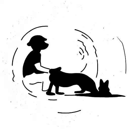 Boy And Dog Laying Down