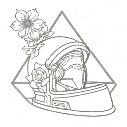 Astronaut Helmet With Flowers Inside Triangle