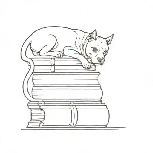 A Stack Of Books With A Pitbull And A Cat Sitting On Top