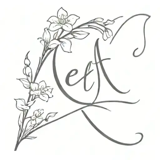 Cursive Letter E With One Hawthorn Flower And One Lily Of The Valley Flower