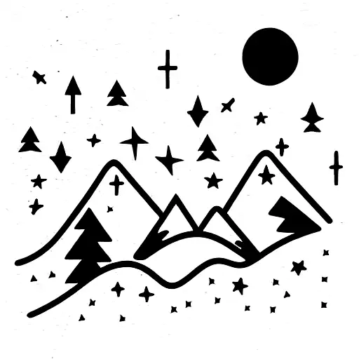 Mountain Scene With Moons And Stars