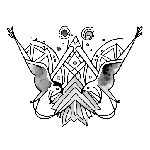 A Watercolor Design Of Three Little Birds In Flight