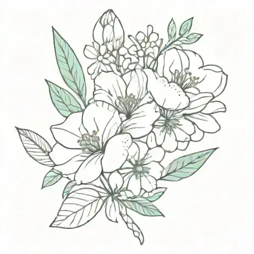 April And March Birth Flower Bouquet Tied Together Thin Lines