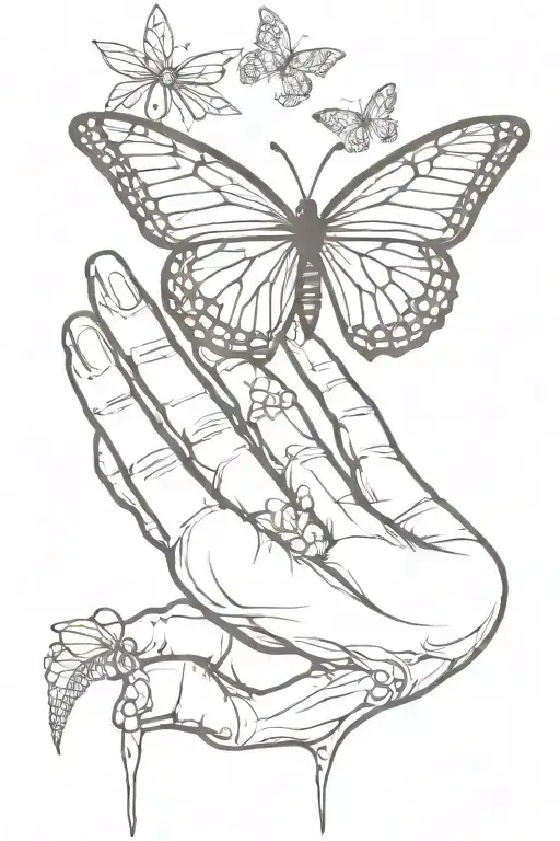 Skeleton Hand With Butterfly And Cocoon With Space In Background