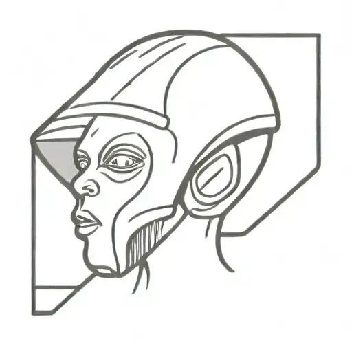 Minimalist Alien Head With A Bucket Hat On