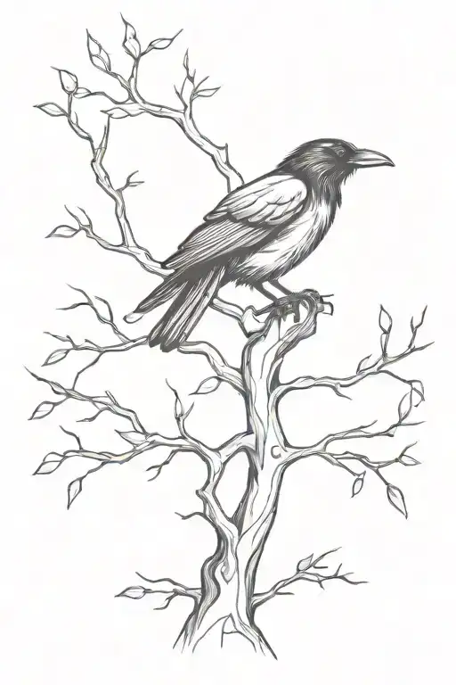 Raven Tree Branches Symmetrical Design