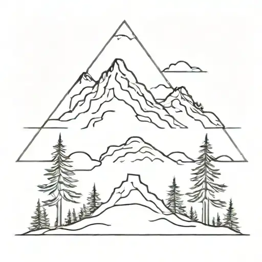 Pine Trees Mountains And Ocean Scene