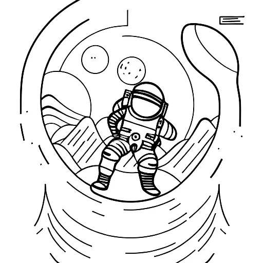 A Minimalist Design Of An Astronaut Exploring A Mountain Peak