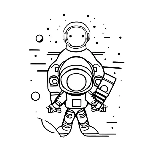 A Minimalist Design Of An Astronaut Exploring A Mountain Peak