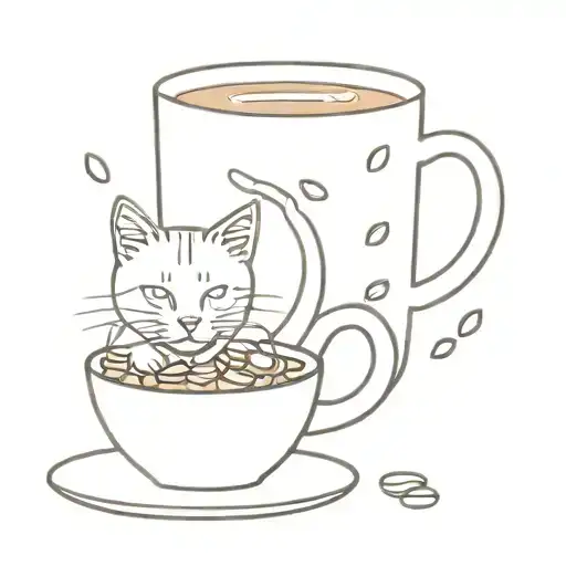 A Tattoo Of Your Cats Lounging Among Coffee Beans And Coffee Cups