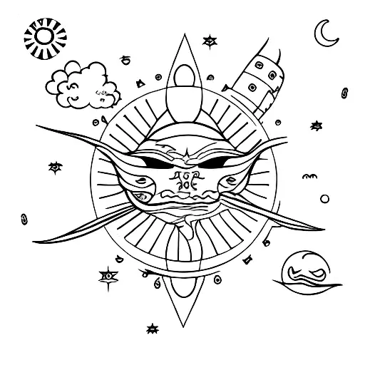 Dragon Face Near Moon Or Sun All By One Line