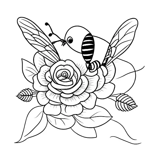 No Color Realistic Bee With The Birth Flowers For Spetember And November Surrounding The Bee