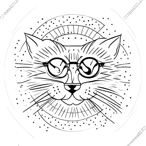 Outline Of A Cat Reaching For A Star With A Tail Adorned With Sunflowers