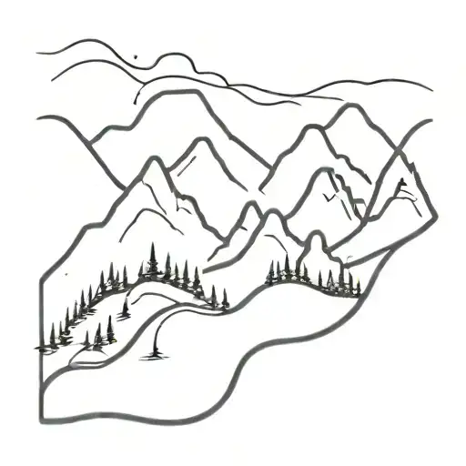 A Minimalist Sketch Of A Mountain Landscape With A Hiking Trail Winding Through It