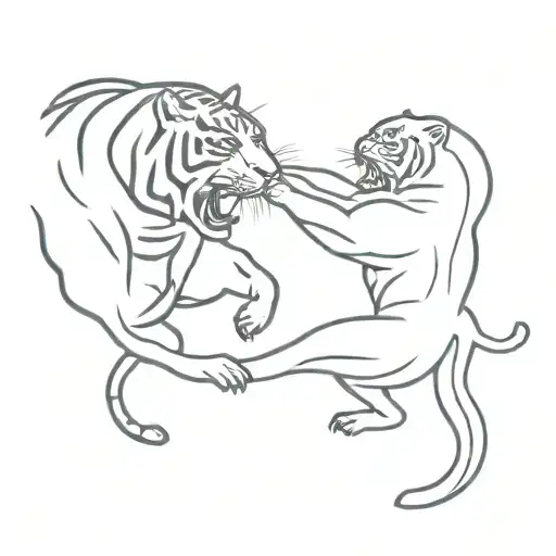 Tiger Fighting A Panther