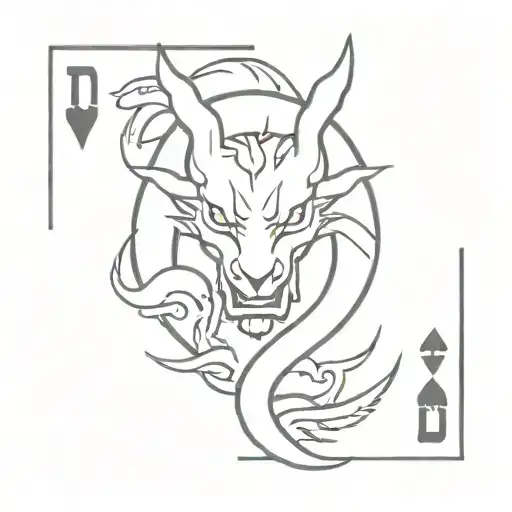 A Demon Playing Cards With A Dragon In A Minimalist Style
