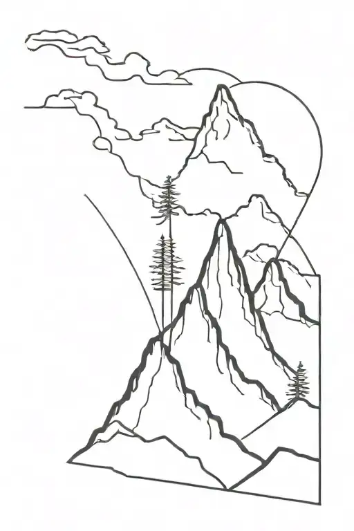 A Minimalist Tattoo Of A Mountain Peak With A Hiking Trail Winding Up To The Top