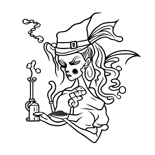 A Minimalist Tattoo Of A Gothic Witch Brewing Poison