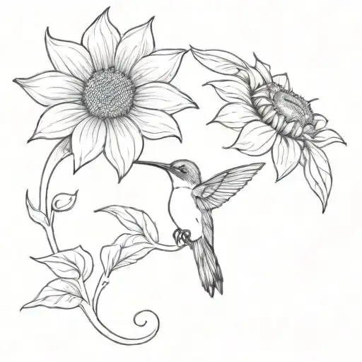Sunflower With Hummingbird