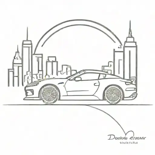 A Sleek And Simple Tattoo Of A Sports Car Racing Through A City Skyline