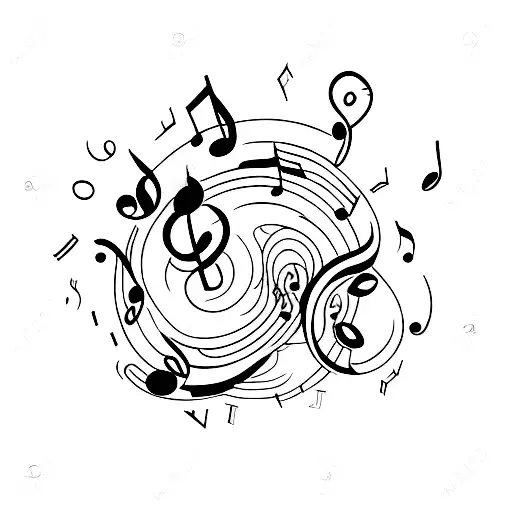 A Minimalist Tattoo Of A Coffee Bean With Musical Notes Swirling Around It