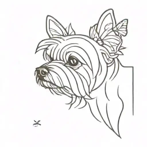 Yorkie Dog Line Art With Semi Colon Butterfly