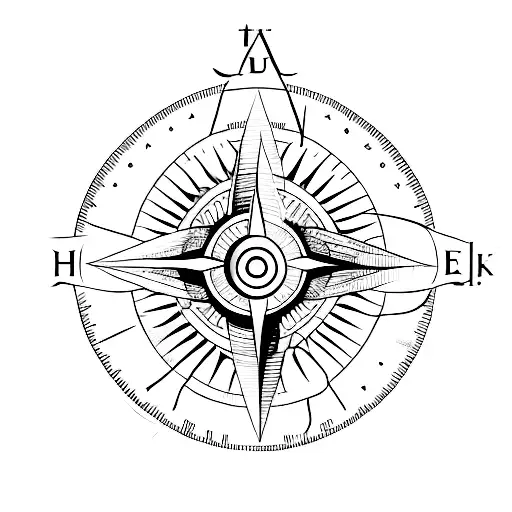 A Minimalistic Design Of A Compass With A Sunset Background