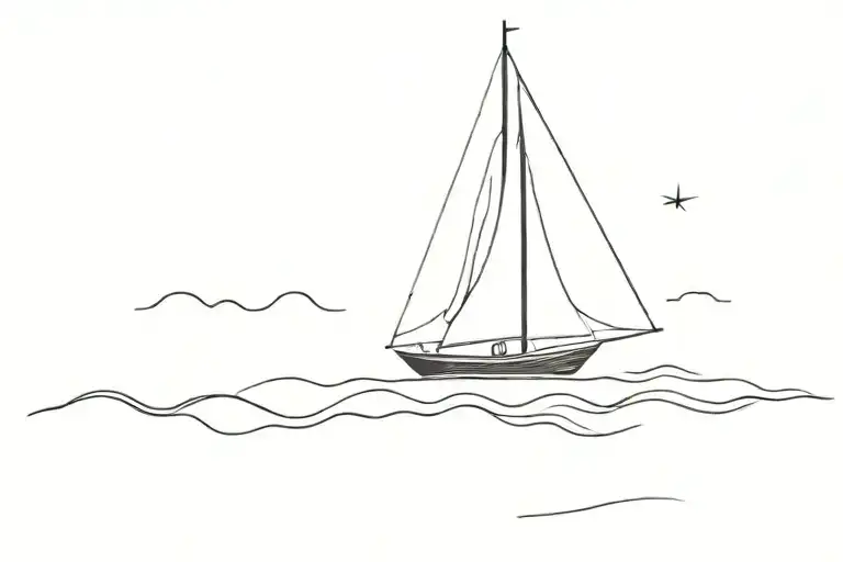 A Minimalist Line Art Tattoo Of A Sailboat Sailing On A Calm Ocean