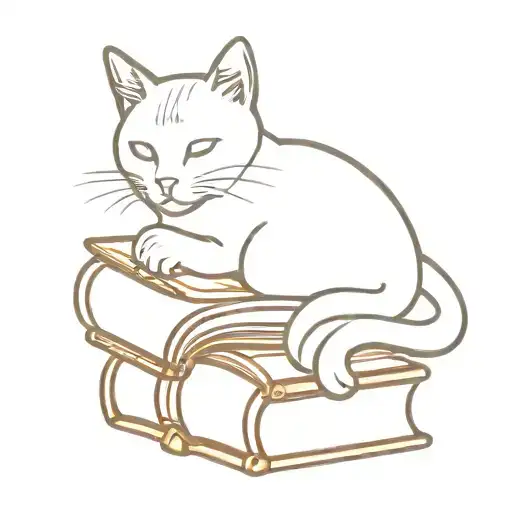 Open Books With A Cat Curled Up On Top