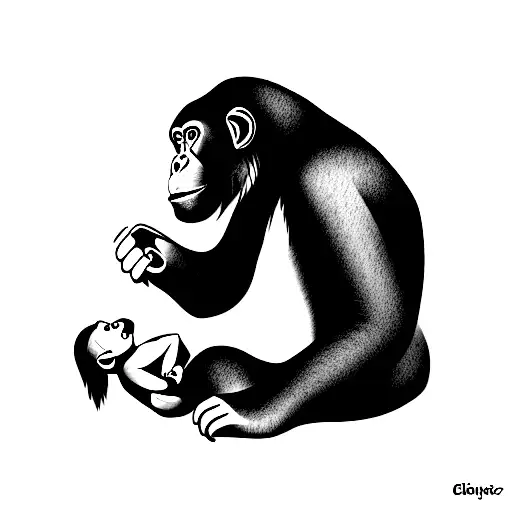 Chimpanzee Eating A Baby